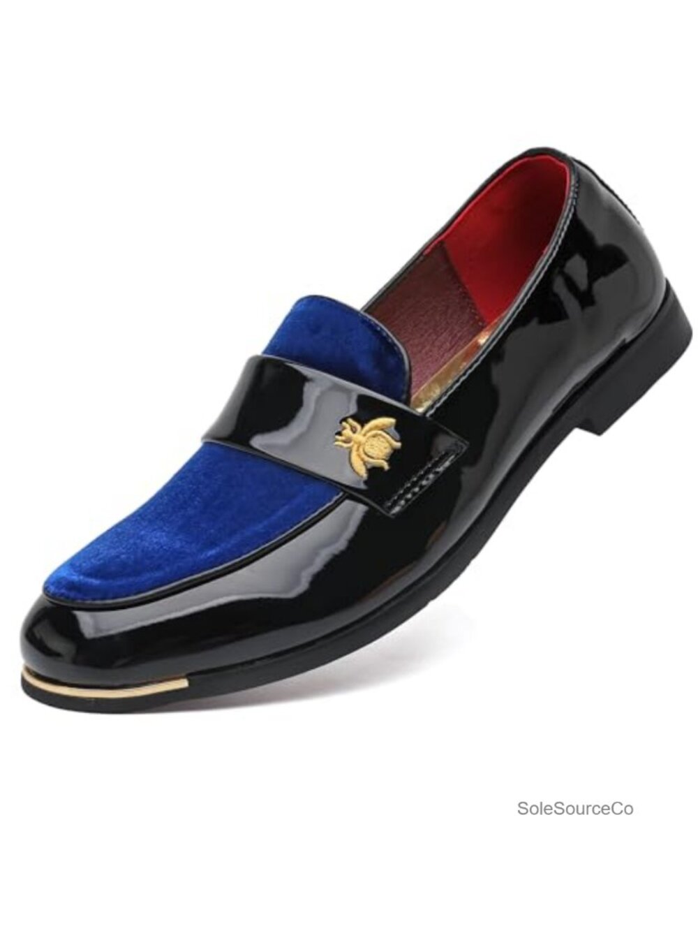 Mens Velvet Patent Leather Loafers Gold Bee Buckle Dress Shoes Formal Slip-On